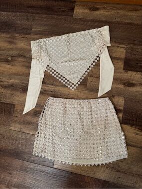 12th Tribe Cream Lace Overlay Skirt Set